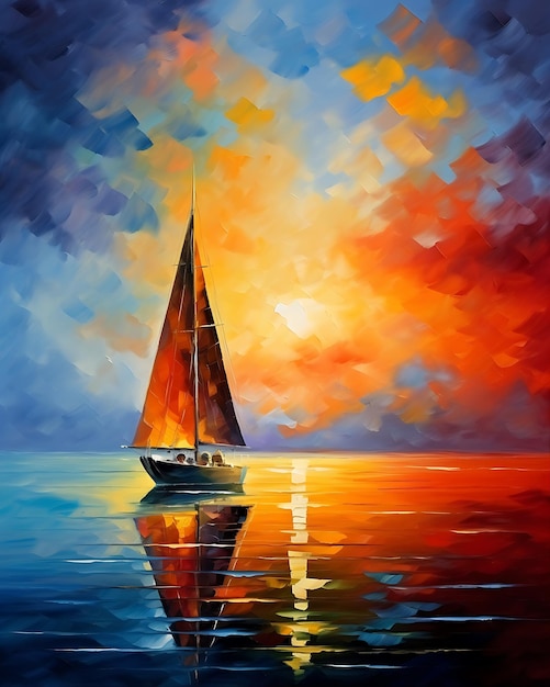 Sailboat in Sea Beautiful Painting