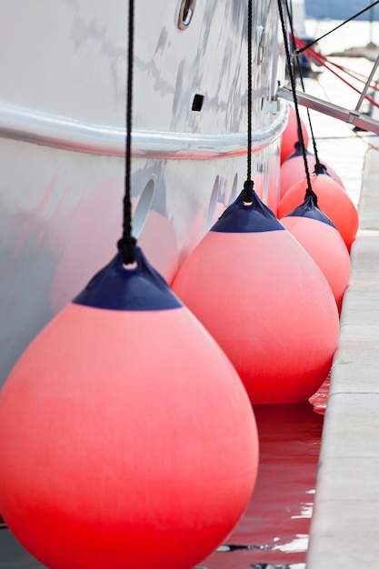 Sailboat Side Fenders CloseUp. Vertical shot