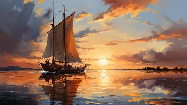 sailboat at sunset Ai