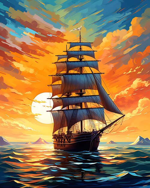 Sailboat at Sunset Painting