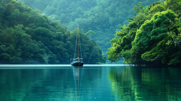 Sailboat on a Tropical River
