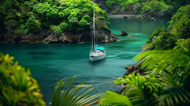 熱帯 の 川 の 上 の 帆船
