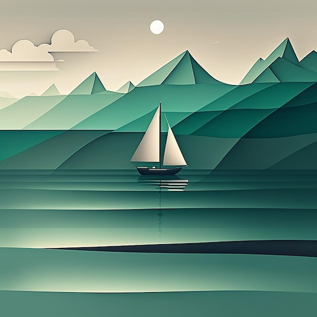 A sailboat in the water with mountains in the background.