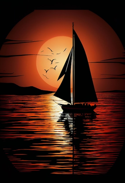 Photo a sailboat with a full moon in the background