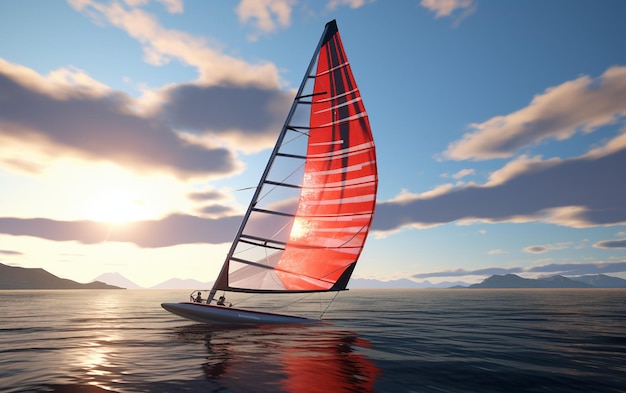 Photo a sailboat with a red sail is sailing in the ocean