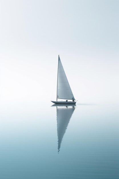 Foto una barca a vela con una vela bianca si trova su un'acqua blu calma.