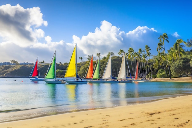 Sailboats on the beach in the caribbean