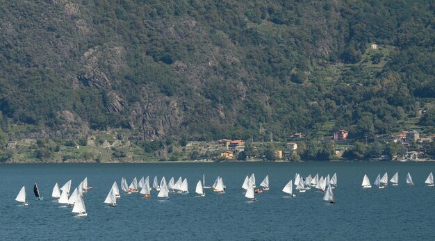 Sailboats on lake como in pianello del lario como lombardy italy