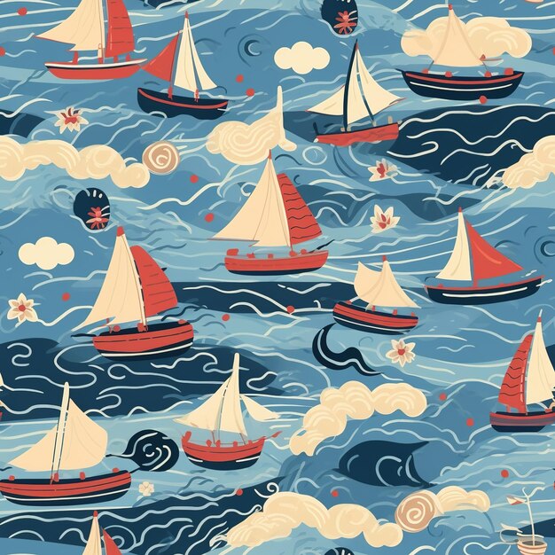 Sailboats pattern seamless