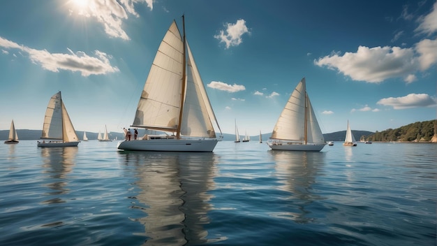 Sailboats racing on a serene lake