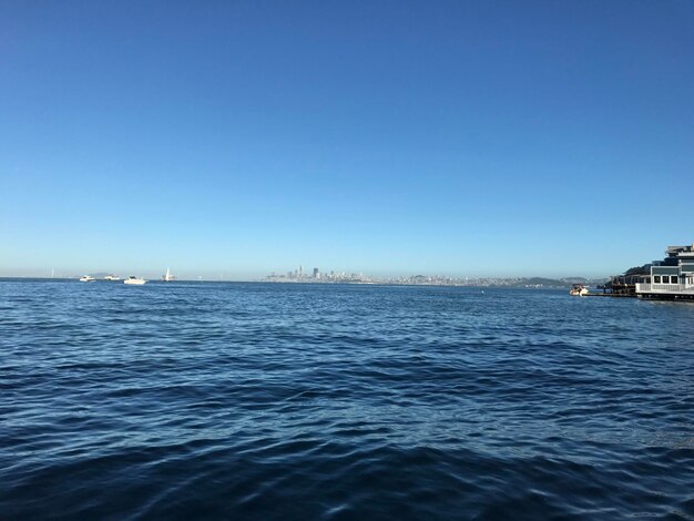 Sailboats sailing in sea against clear blue sky