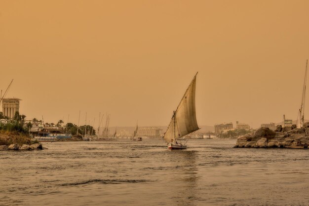 sailboats at sunset