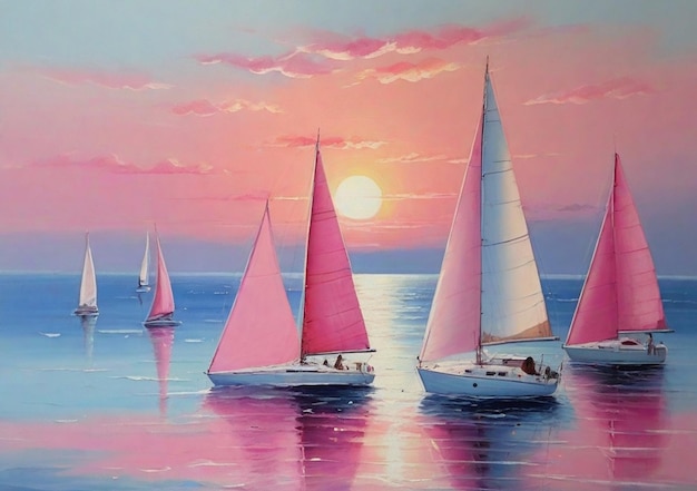 Foto barche a vela bianche in mare viaggio illustrazione tramonto in mare avventura estiva