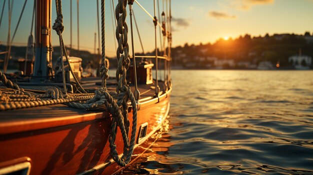 sailing boat on the sea sunset background