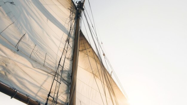 Sailing Boat With Numerous White Sails