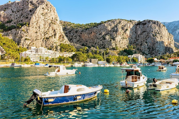 Sailing Boats at the harbor in the Cetina River of Omis, Croatia