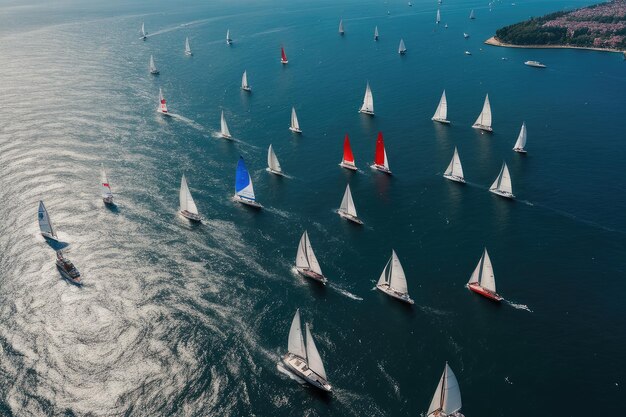 Sailing boats learning to sail in the Mediterranean