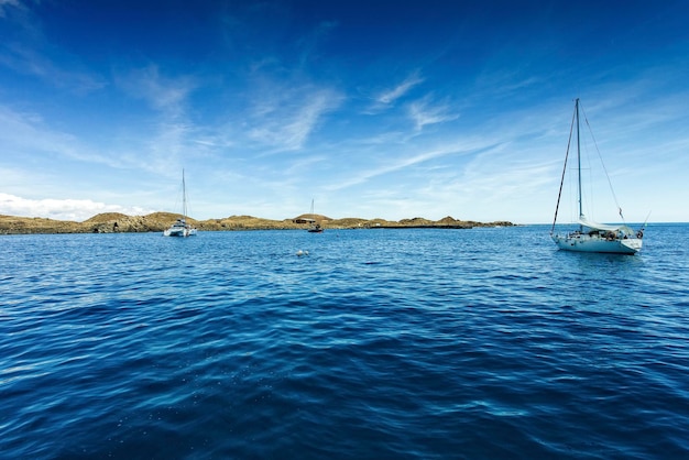 Sailing boats off the coast of Isla de Lobos, Fuerteventura