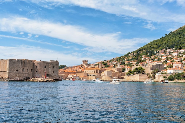 Sailing boats at Saint John Fort and the Old port in the Adriatic Sea in Dubrovnik, Croatia