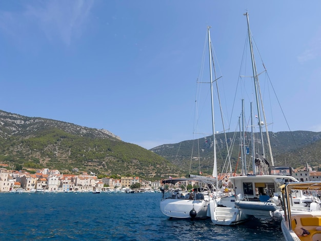 The sailing boats on the shore of Vis in Croatia