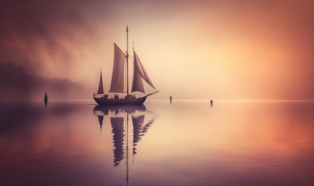 Photo sailing into the sunset a dreamy background with professional color grading