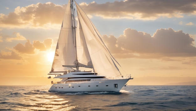 Photo sailing into sunset's embrace nautical elegance on the open horizon