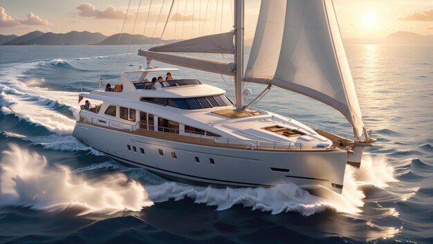 Sailing into Sunset's Embrace Nautical Elegance on the Open Horizon