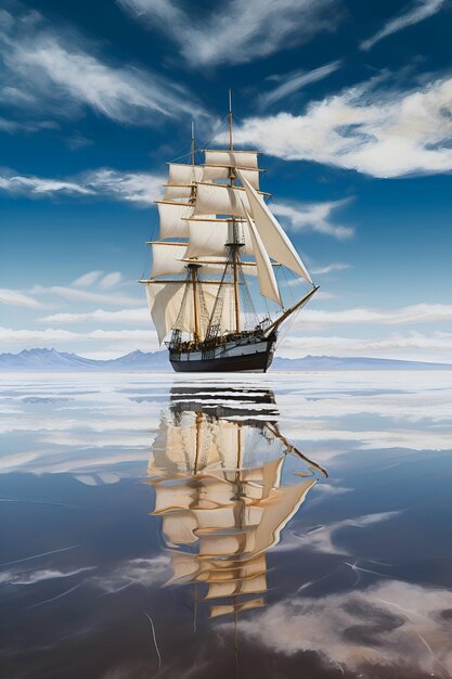 Photo a sailing ship in a calm harbor generative ai 1