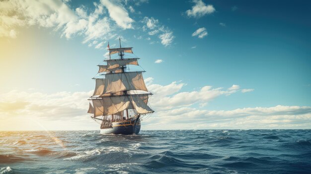 Sailing ship in the middle of the sea AI generated Image