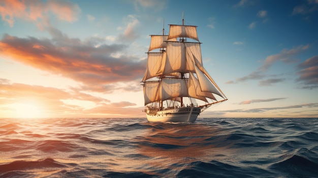 Sailing ship in the middle of the sea AI generated Image