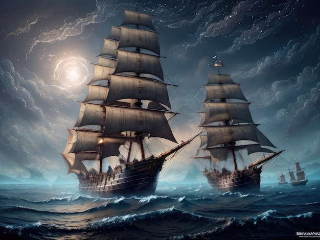 Sailing ship in the ocean Illustration