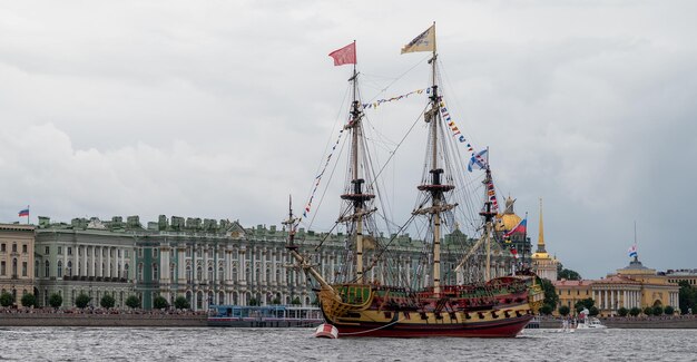 Sailing ship Poltava in the Neva water area during the Main Naval Parade