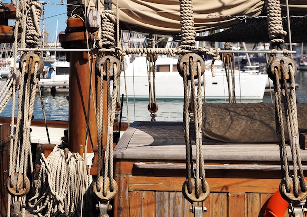 Sailing ship ropes close up