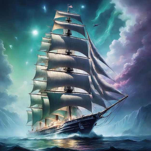 sailing ship in the sea 3 d illustrationsailing ship in the sea