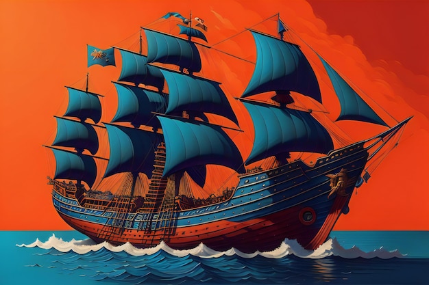 Sailing ship in the sea Vector illustration of a ship generative ai