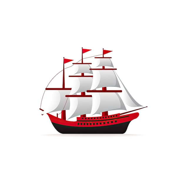 Sailing ship with sails Vector illustration on a white background