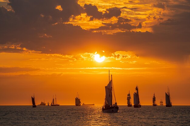 Sailing ships on the baltic sea in warnemuende germany