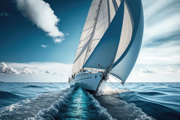 Sailing ships yachts with white sails in the open sea AI Generation