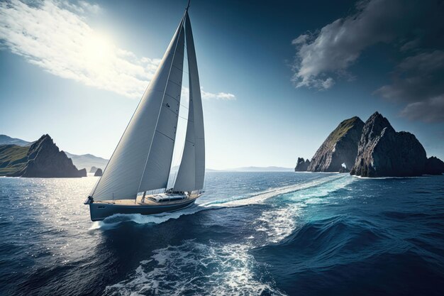 Sailing ships yachts with white sails in the open sea AI Generation