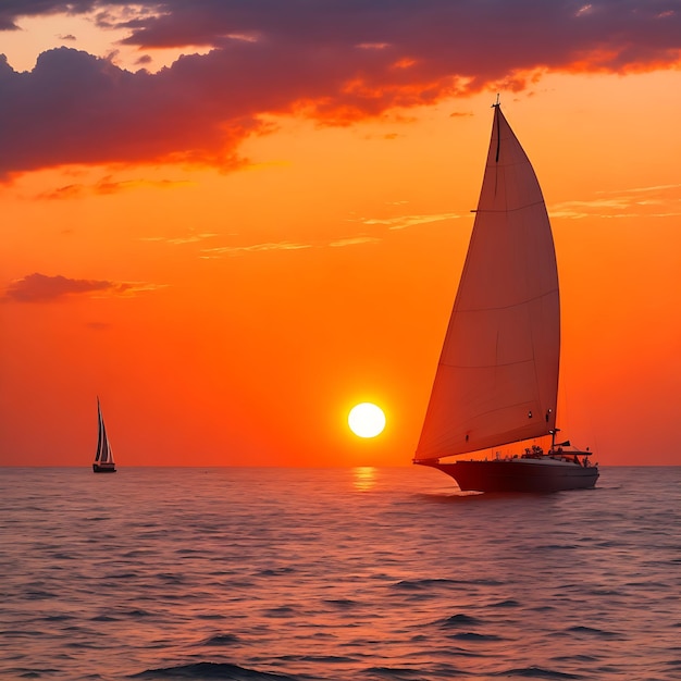 Sailing and sunset nature image