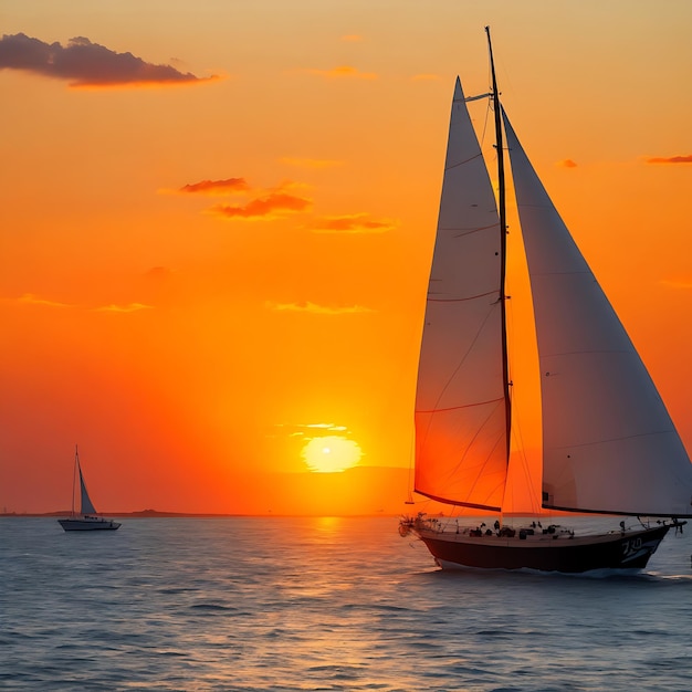 Sailing and sunset nature image