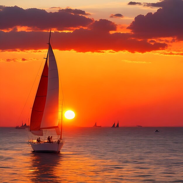 Sailing and sunset nature image