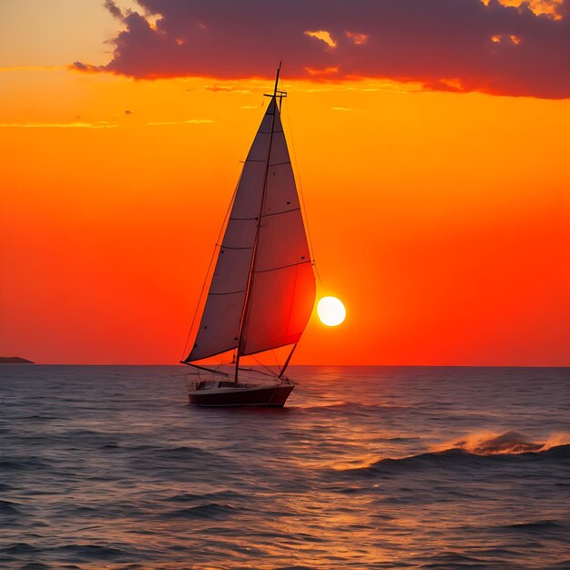 Sailing and sunset nature image