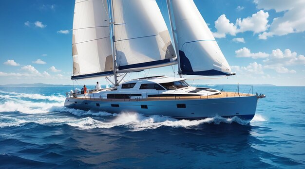 Sailing yacht on blue water speed and adventure