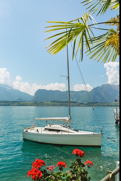 Sailing yacht on Lake Thun in Switzerland