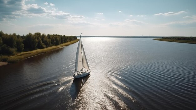 Sailing yacht sails on the sea in the morning sun Marine tourism AI generated