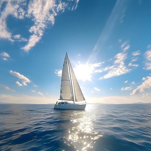 Sailing yacht in the sea on a sunny day 3d render