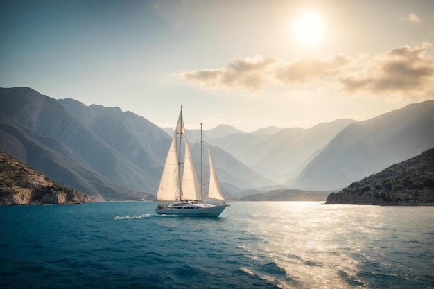 Sailing yacht in the sea on a sunny day