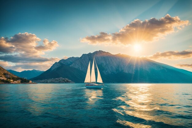 Sailing yacht in the sea on a sunny day