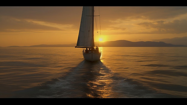 Sailing yacht in the sea at sunset generative AI